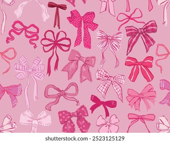 Trendy Seamless pattern of  Coquette bows Vector Illustration Hand drawn ribbon background. Design for fashion , fabric, textile, wallpaper , wrapping and all prints