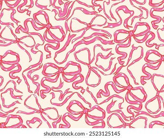 Trendy Seamless pattern of  Coquette bows Vector Illustration Hand drawn ribbon background. Design for fashion , fabric, textile, wallpaper , wrapping and all prints