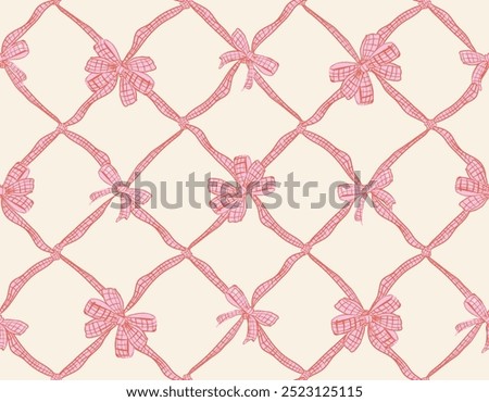 Trendy Seamless pattern of  Coquette bows Vector Illustration Hand drawn ribbon background. Design for fashion , fabric, textile, wallpaper , wrapping and all prints