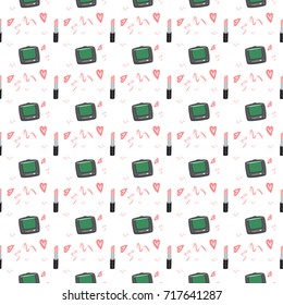 Trendy seamless pattern with cosmetics.