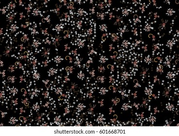 Trendy Seamless Pattern in Country Style with Small Flowers. High Coverage Floral Texture for Furniture, Dress, Fabric, Textile. Feminine Little Flowers. Retro