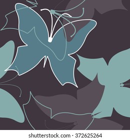Trendy seamless pattern with cute butterflies silhouettes can be used for wallpaper, web page backgrounds, surface textures, textile, linen, tile, wrapping, design fabric.