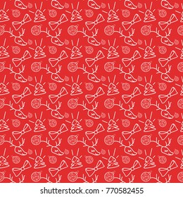 Trendy seamless pattern with deers, Christmas trees and Christmas balls.