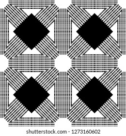Trendy seamless pattern designs. Black and white mosaic with octagons with striped texture. Vector geometric background. Can be used for wallpaper, textile, invitation card, wrapping.