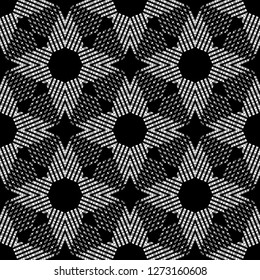 Trendy seamless pattern designs. Black and white mosaic with octagons with striped texture. Vector geometric background. Can be used for wallpaper, textile, invitation card, wrapping.