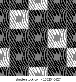 Trendy seamless pattern designs. Black and white silhouette with Zebra stripes. Vector geometric background. Can be used for wallpaper, textile, invitation card, wrapping, web page background.