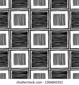 Trendy seamless pattern designs. Black-and-white figures drawn in ink. Vector geometric background. Can be used for wallpaper, textile, invitation card, wrapping, web page background.