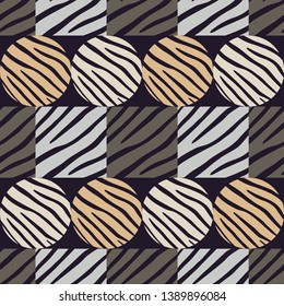 Trendy seamless pattern designs. Circles and squares with Zebra stripes. Vector geometric background. Can be used for wallpaper, textile, invitation card, wrapping, web page background.