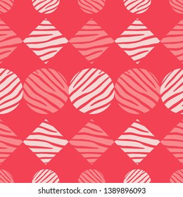 Trendy seamless pattern designs. Circles and squares with Zebra stripes. Vector geometric background. Can be used for wallpaper, textile, invitation card, wrapping, web page background.