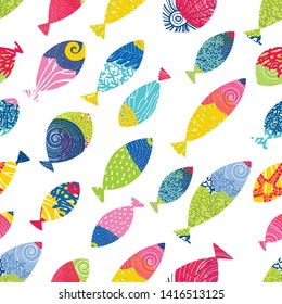 Trendy seamless pattern designs. Cute  fish. Vector seamless pattern. Can be used for wallpaper, textile, invitation card, wrapping, web page background.