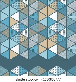 Trendy seamless pattern designs. Figures from multi-colored hexagons. Vector geometric background. Can be used for wallpaper, textile, invitation card, wrapping, web page background.