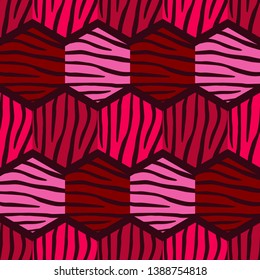 Trendy seamless pattern designs. Hexagons with Zebra stripes. Vector geometric background. Can be used for wallpaper, textile, invitation card, wrapping, web page background.