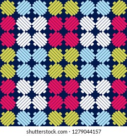 Trendy seamless pattern designs. Mosaic of rounded stripes. Vector geometric background. Can be used for wallpaper, textile, invitation card, wrapping, web page background.