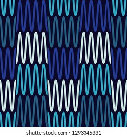 Trendy seamless pattern designs. Mosaic of zigzags and squiggles. Vector geometric background. Can be used for wallpaper, textile, invitation card, wrapping, web page background.
