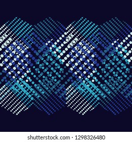 Trendy seamless pattern designs. Mosaic of blue hexagons of points. Vector geometric background. Can be used for wallpaper, textile, invitation card, wrapping, web page background.