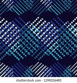 Trendy seamless pattern designs. Mosaic of blue hexagons of points. Vector geometric background. Can be used for wallpaper, textile, invitation card, wrapping, web page background.