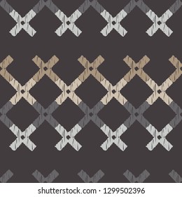Trendy seamless pattern designs. Mosaic of crosses with hatching texture. Vector geometric background. Can be used for wallpaper, textile, invitation card, wrapping, web page background.