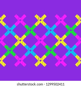 Trendy seamless pattern designs. Mosaic of crosses with hatching texture. Vector geometric background. Can be used for wallpaper, textile, invitation card, wrapping, web page background.