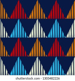 Trendy seamless pattern designs. Mosaic of striped triangles with hatching. Vector geometric background. Can be used for wallpaper, textile, invitation card, wrapping, web page background.