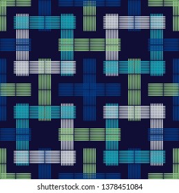 Diseños modernos y sin fisuras. Mosaico de tiras. Jaula. Fondo geométrico vectorial. Se puede utilizar para papel pintado, textil, tarjeta de invitación, envoltura, fondo de página web.