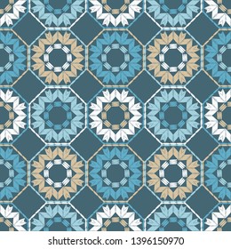 Trendy seamless pattern designs. Octagons and snowflakes from ethnic stripes. Boho. Vector geometric background. Can be used for wallpaper, textile, invitation card, wrapping, web page background.
