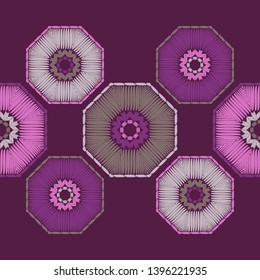 Trendy seamless pattern designs. Octagons from ethnic stripes. Boho. Vector geometric background. Can be used for wallpaper, textile, invitation card, wrapping, web page background.