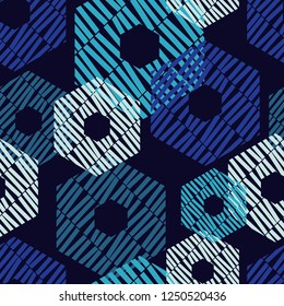 Trendy seamless pattern designs. Shapes of hexagons. Vector geometric background. Mosaic texture. Can be used for wallpaper, textile, invitation card, wrapping, web page background.