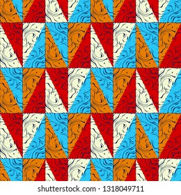 Trendy seamless pattern designs. Shapes of triangles with patterned texture. Vector geometric background. Can be used for wallpaper, textile, invitation card, wrapping, web page background.