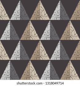 Trendy seamless pattern designs. Shapes of triangles with patterned texture. Vector geometric background. Can be used for wallpaper, textile, invitation card, wrapping, web page background.