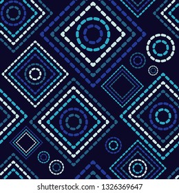 Trendy seamless pattern designs. Shapes of circles and squares of dots. Vector geometric background. Can be used for wallpaper, textile, invitation card, wrapping, web page background.