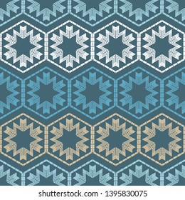 Trendy seamless pattern designs. Snowflakes and hexagons. Boho. Vector geometric background. Can be used for wallpaper, textile, invitation card, wrapping, web page background.