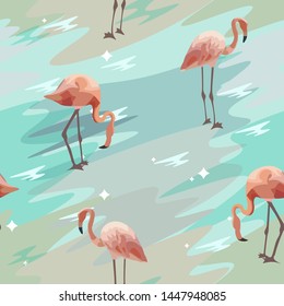 Trendy seamless pattern of flamingos. 