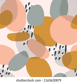 trendy seamless pattern of geometric shapes and doodles. Colorful vector pattern memphis style