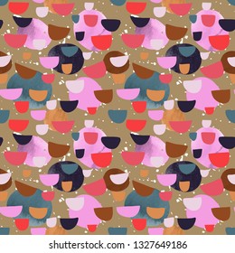 trendy seamless pattern of geometric shapes and doodles. Colorful pattern mid century modern style. retro vintage abstract print.