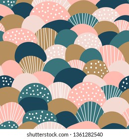 trendy seamless pattern of geometric shapes and doodles. Colorful pattern