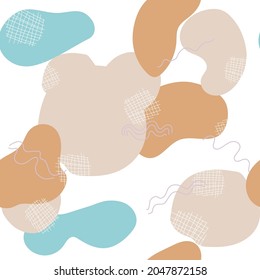 trendy seamless pattern of geometric shapes and doodles. Colorful vector pattern hand drawing style blue white, for fabrics, cards, invitations, apparel, packaging, scrapbooking wallpaper