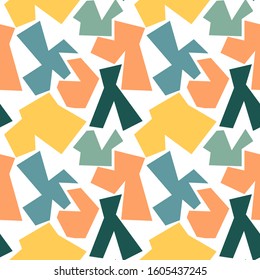 Trendy seamless pattern with graphic abstract geometric shapes. Avant-garde puzzle style. Geometric wallpaper for  cover design.