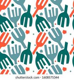 Trendy seamless pattern with graphic abstract geometric shapes - stylezed forks. Avant-garde puzzle style. Geometric wallpaper for  cover design.