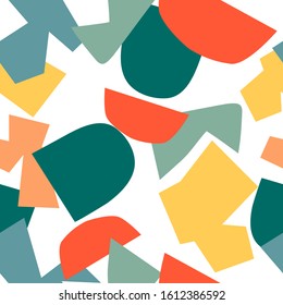Trendy seamless pattern with graphic abstract geometric shapes. Avant-garde puzzle style. Geometric wallpaper for  cover design.