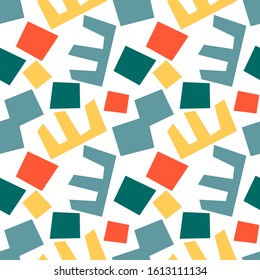 Trendy seamless pattern with graphic abstract geometric shapes. Avant-garde puzzle style. Geometric wallpaper for  cover design.