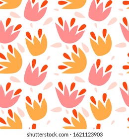 Trendy seamless pattern with graphic abstract geometric shapes - plant leaves.  Avant-garde puzzle style. Geometric wallpaper for  cover design.