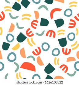 Trendy seamless pattern with graphic abstract geometric shapes.  Avant-garde puzzle style. Geometric wallpaper for  cover design.
