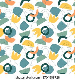 Trendy seamless pattern with graphic abstract shapes. Avant garde puzzle style. 