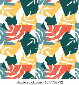 Trendy seamless pattern with graphic abstract leaves. Floral print.