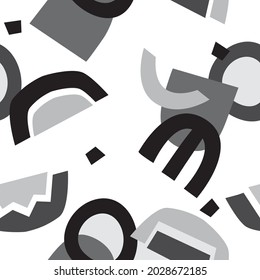 Trendy seamless pattern with graphic abstract geometric shapes. Avant-garde puzzle style. Geometric wallpaper for business brochure,  cover design. 