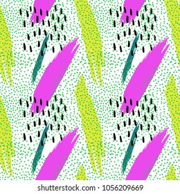 trendy seamless pattern with hand drawn strokes, Memphis-style design