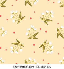 Trendy seamless pattern with hand drawn flowers on a yellow background. Print for bed linens, fabric, textiles, wallpaper, wrapping paper