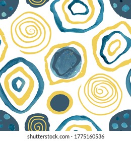 Trendy seamless pattern with hand drawn elements, abstract shapes and Doodle objects. Modern vector illustration for paper, wallpaper, cover, fabric and other users.