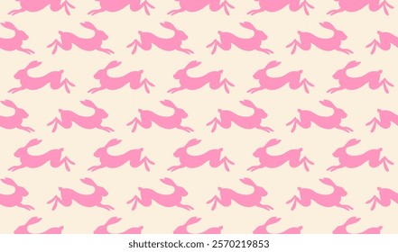 Trendy Seamless Pattern with Hand Drawn Rabbit Elements. Funny Bunnies Repeat Design good for wallpaper, fabric, baby clothes, blankets, backgrounds.