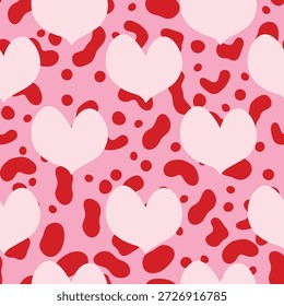 Trendy padrão sem emenda com mão desenhado corações texturizados. Símbolo de amor de coração vermelho para o Dia dos Namorados. Empacotamento, design de embalagem em estilo plano.  Adequado para embrulho de presente ou cartões.  Vários padrões abstratos